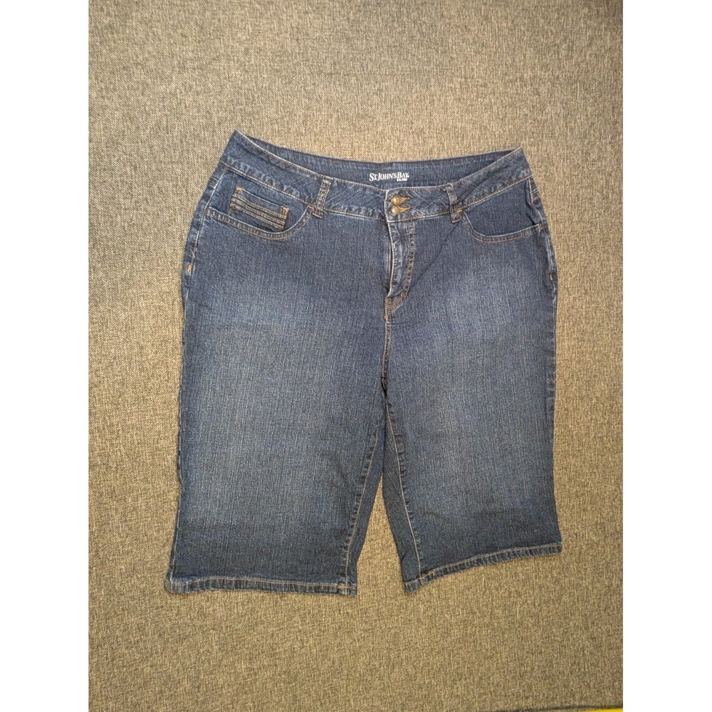 St. Johns Bay Jorts Women's Plus 18W Capri Blue Dark Wash Stretch Denim Pants